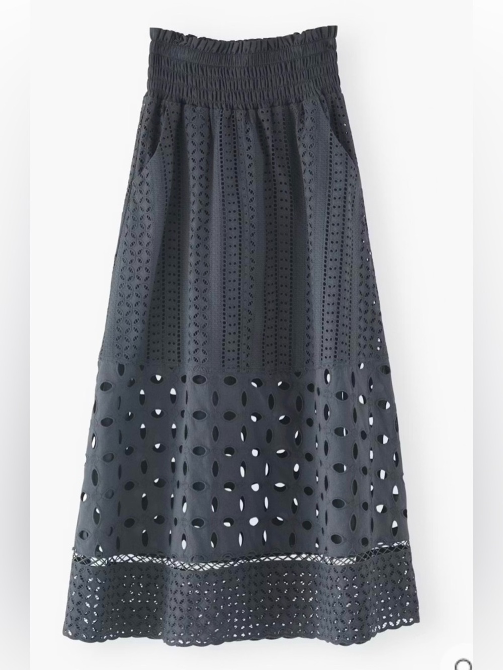 Wrap London indigo steel blue Broderie Eyelet Midi Skirt size 10. - Picture 5 of 15